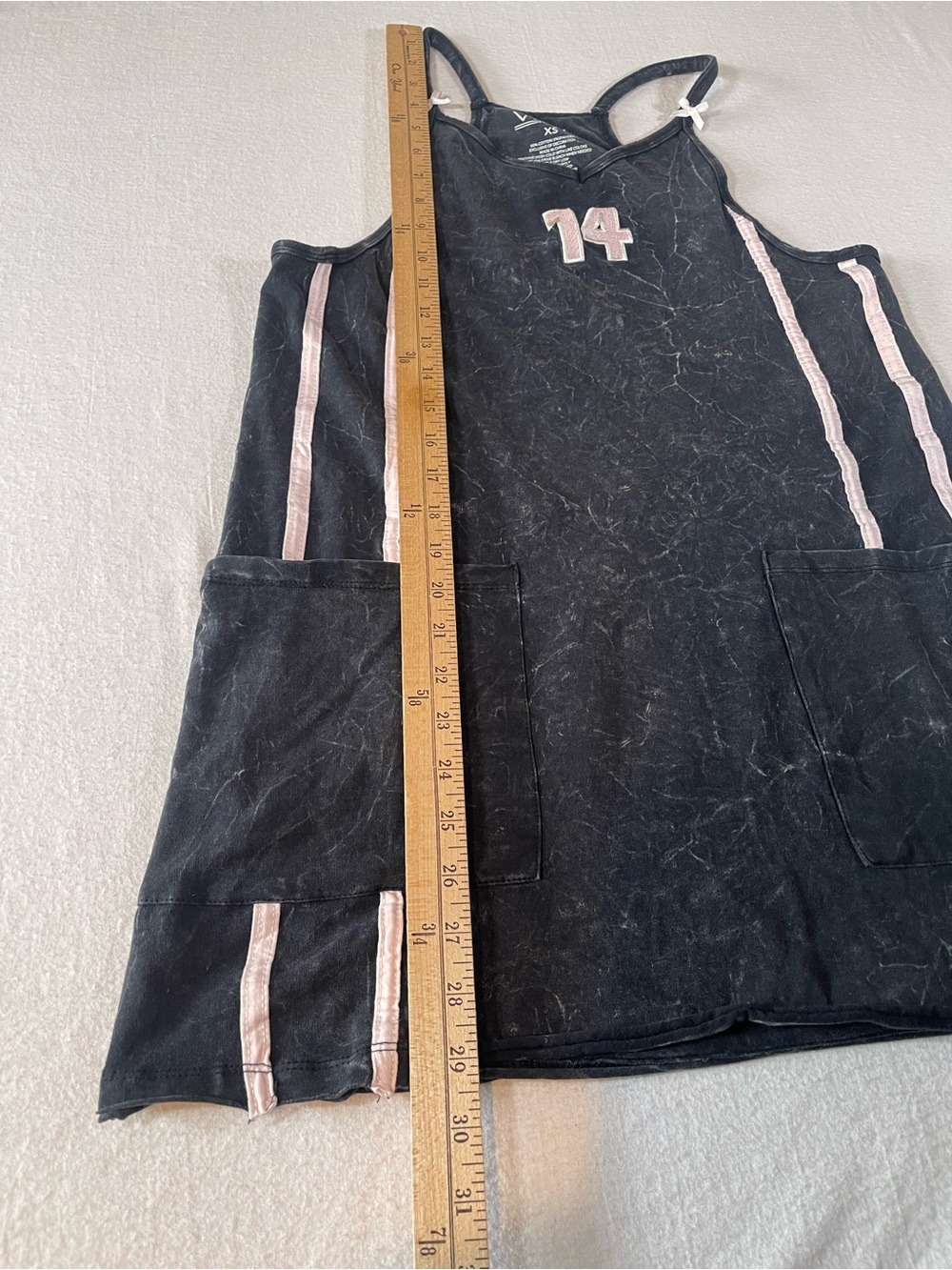 Vinyl Thread Black Marbled Mini Dress with Pink Trim- Racerback with Pockets - Picture 6 of 7